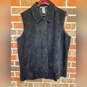 Black Suede Leather Sleeveless Vest Size 1X